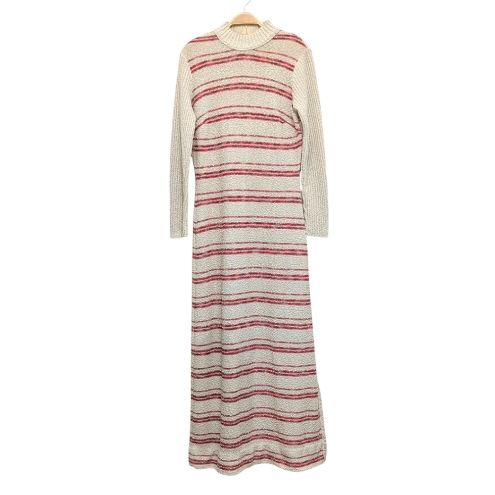 Vintage Keithley Knits Striped Red Cream Knit Maxi Dress Small